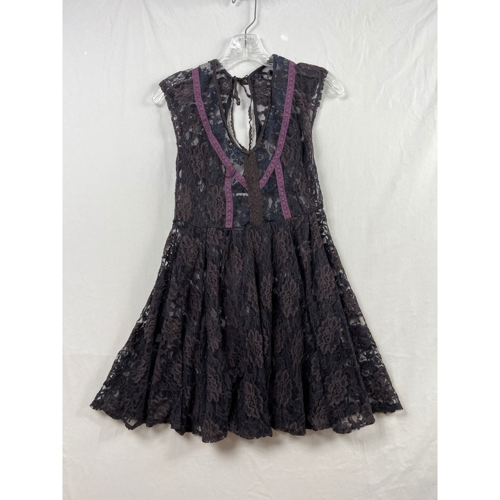 Kimchi Blue Lace Dress Women M Brown Purple Open Tie Back Sheer Fit & Flare